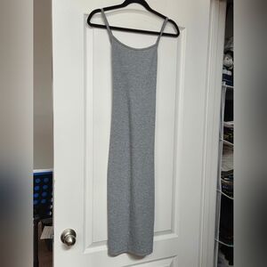 Simple Grey Ribbed Slip Dress
